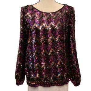 THREE FLAGGS Vintage Sequin Designer Top Blouse